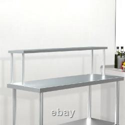 Stainless Steel Commercial Kitchen Food Prep Table Over Shelf Bench Top 5FT