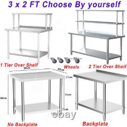 Stainless Steel Commercial Kitchen Food Prep Work Table+Over Shelf Bench Top Set