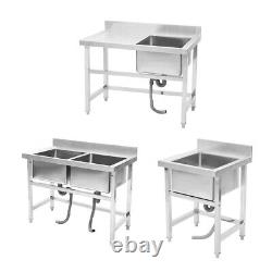 Stainless Steel Commercial Kitchen Sink Wash Table OverShelf Pre Work Bench Set