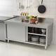 Stainless Steel Commercial Kitchen Work Table With Sliding Door Storage Cabinet