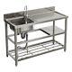 Stainless Steel Commercial Sink Catering Kitchen Table Single Bowl & 2 Shelves