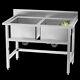 Stainless Steel Double Catering Sink Handmade Deep Bowl Wash Table Commercial Uk