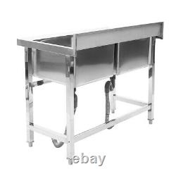 Stainless Steel Double Catering Sink Handmade Deep Bowl Wash Table Commercial UK