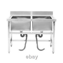 Stainless Steel Double Catering Sink Handmade Deep Bowl Wash Table Commercial UK