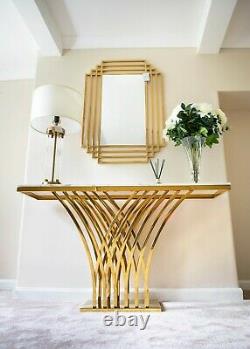 Stainless Steel Gold Console Table with Faux Marble Top