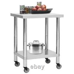 Stainless Steel Kitchen Food Prep Work Bench Catering Table Shelf with Wheels