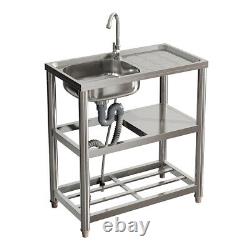 Stainless Steel Kitchen Sink Catering Table with Tap&Drain Set Restaurant Workshop