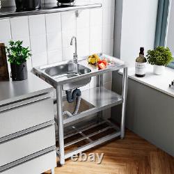 Stainless Steel Kitchen Sink Catering Table with Tap&Drain Set Restaurant Workshop