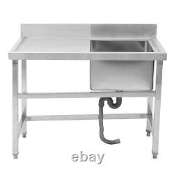 Stainless Steel Kitchen Sink Food Prep Table Single Bowl Commercial Catering Use