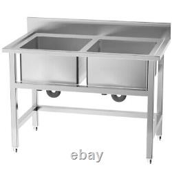 Stainless Steel Kitchen Sink Work Food Prep Table 2-Bowl Commercial Catering Use
