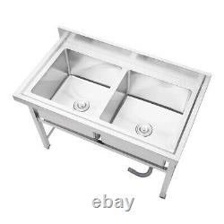Stainless Steel Kitchen Sink Work Food Prep Table 2-Bowl Commercial Catering Use