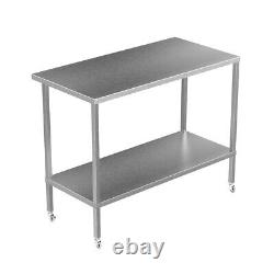 Stainless Steel Kitchen Table on Wheels Commercial Heavy Duty Adjustable Shelf