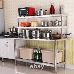 Stainless Steel Kitchen Work Table Catering Bench Top Overshelf Set with 2 Layer