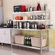 Stainless Steel Kitchen Work Table Catering Bench Top Overshelf Set With 2 Layer
