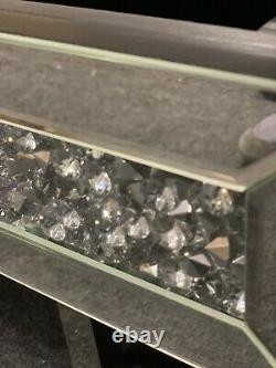 Stainless Steel Mirrored Corner TV Unit Sparkly Silver Diamond Crush Crystal