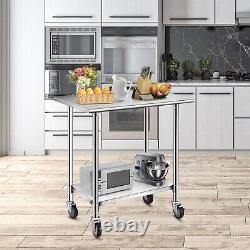 Stainless Steel Rolling Work Table Heavy Duty Kitchen Work Bench with Lower Shelf