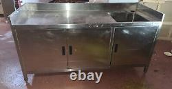 Stainless Steel Single Sink Worktop 3 Door Cabinet Table with shelf 1800x750x900