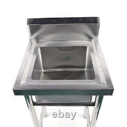 Stainless Steel Sink Kitchen Wash Table Single Bowl 50x50cm Commercial Caterin
