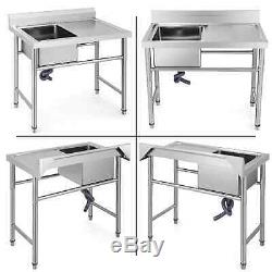 Stainless Steel Sink Single Bowl Kitchen Catering Prep Table WasteKit Commercial