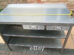 Stainless Steel Table 2 Shelf under 2 Drawers Upstand etc