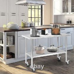 Stainless Steel Table Kitchen Prepare Table Commercial Work Table with 4 Wheels