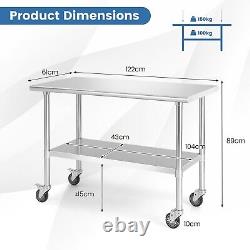 Stainless Steel Table Kitchen Prepare Table Commercial Work Table with 4 Wheels