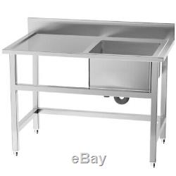 Stainless Steel Wash Hand Sink Kitchen Catering Prep Table Basin Commercial 4FT