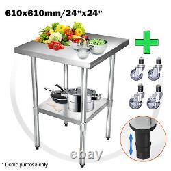 Stainless Steel Work Bench Commercial Catering Table Kitchen Prep WorkTop Wheels