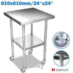 Stainless Steel Work Bench Commercial Catering Table Kitchen Prep WorkTop Wheels