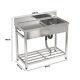 Stainless Steel Work Table Commercial Kitchen Sink Storage Cabinet Double Bowl