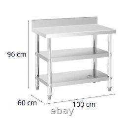 Stainless Steel Work Table Prep Table 100 x 60 x 16.5cm Upstand 199kg 2 Shelves