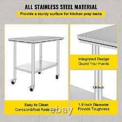 Stainless Steel Work Table With 4 Caster Double Overshelf Easy Cleaning