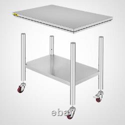 Stainless Steel Work Table With 4 Caster Double Overshelf Easy Cleaning