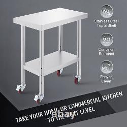 Stainless Steel Work Table w Adjustable Shelf 30x18 Kitchen Island on Wheels