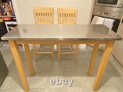 Stainless Steel kitchen Console table/ Breakfast Bar with two wooden chairs