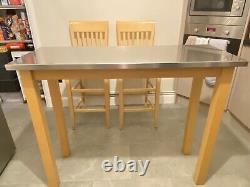 Stainless Steel kitchen Console table/ Breakfast Bar with two wooden chairs