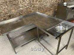 Stainless steel commercial corner prep table with hand wash basin