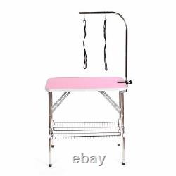 Stainless steel dog grooming table large portable mobile pet pink by Pedigroom