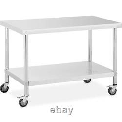 Stainless steel work table with wheels 70 x 120 cm 158 kg