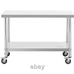 Stainless steel work table with wheels 70 x 120 cm 158 kg