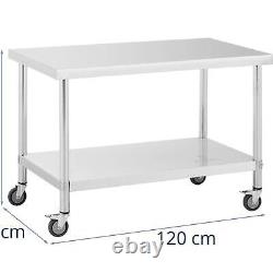 Stainless steel work table with wheels 70 x 120 cm 158 kg