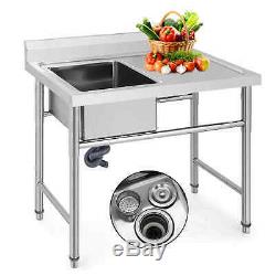 Standing Kitchen Sink Stainless Steel 1 Bowl Side Platform Wash Table Commercial