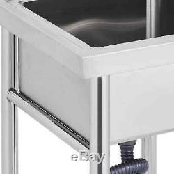 Standing Kitchen Sink Stainless Steel 1 Bowl Side Platform Wash Table Commercial
