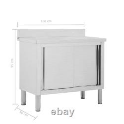 Steel Work Table Commercial Kitchen Storage Cabinet Food Prep with Sliding Doors