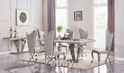 Stunning Marble Dining table With Chairs Stainless Steel Base with modern Design