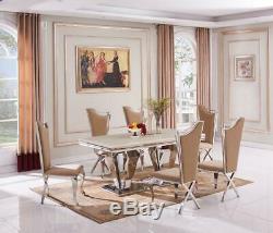Stunning Marble Dining table With Chairs Stainless Steel Base with modern Design