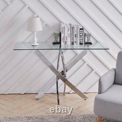 Tall Tempered Glass Console Table Stainless Steel Cross Legs Living Room Unit UK