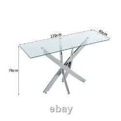 Tall Tempered Glass Console Table Stainless Steel Cross Legs Living Room Unit UK