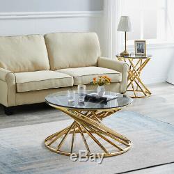 Tempered Glass End Table Coffee Table Stainless Steel Leg Side Table Living Room
