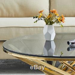 Tempered Glass End Table Coffee Table Stainless Steel Leg Side Table Living Room